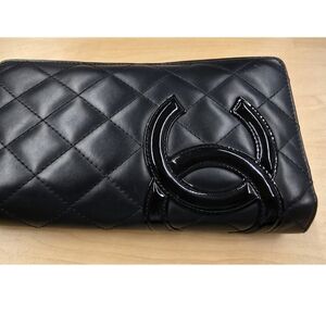 Chanel Black And PINK Quilted Leather Bifold Wallet Large